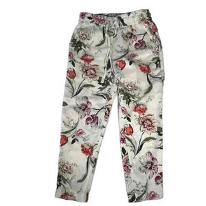 Ann Taylor Petite Cropped Flower Pants with Drawstring Waist